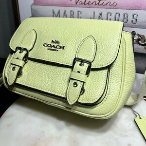 COACH LUCY Leather Buckle Flap  Pale Lime/Silver Leather Crossbody Bag EUC